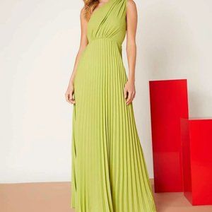 GREEN One Shoulder Solid Pleated maxi Dress